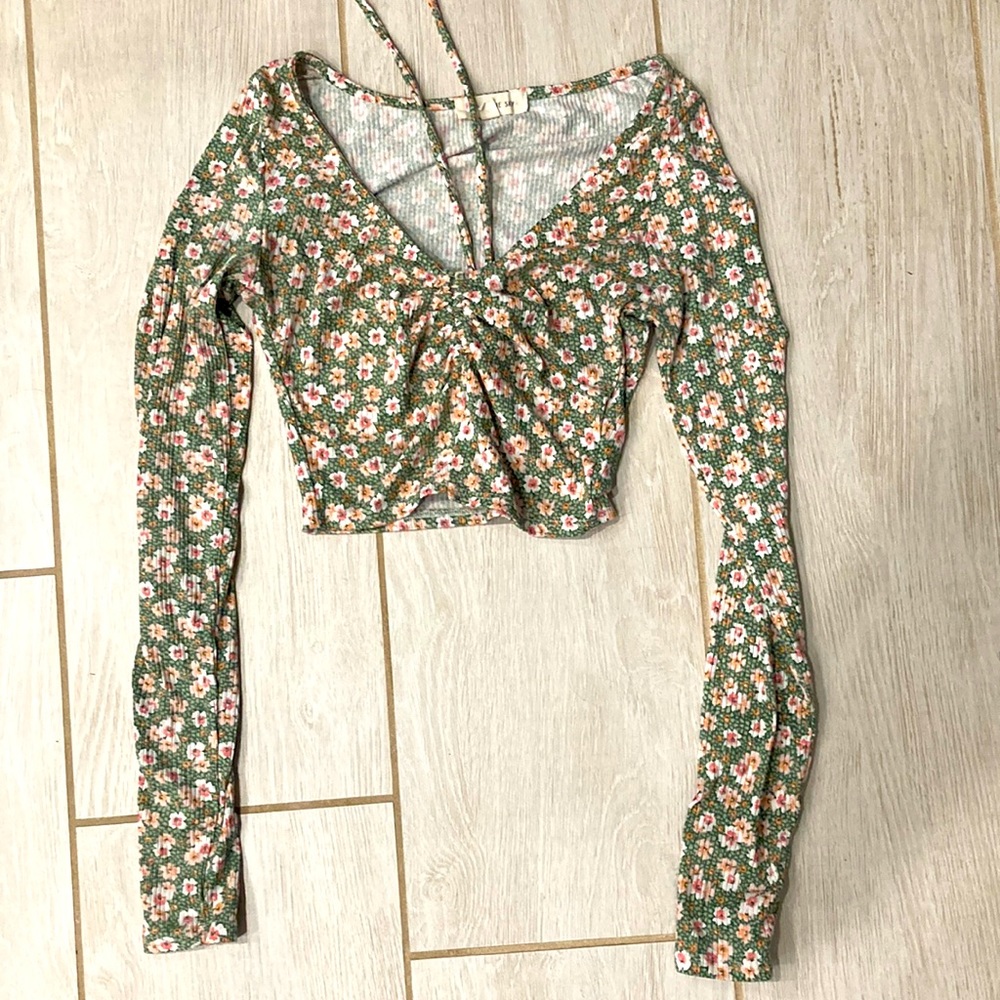 Green floral (Pie in The Sky) Small crop top